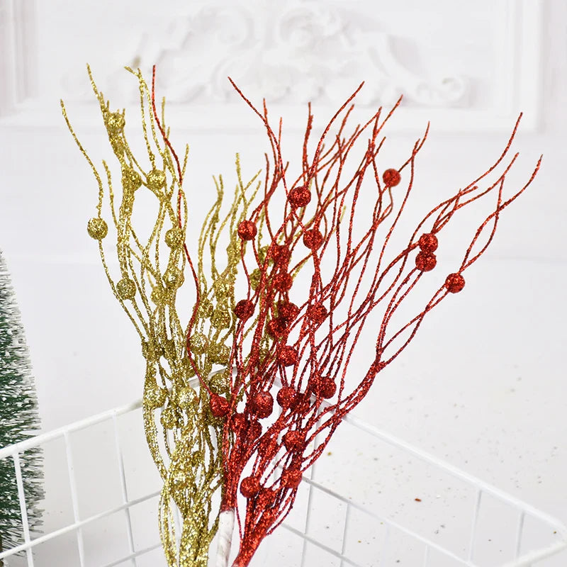 Rynx 1/3/5 Pcs Christmas Artificial Glitter Berries Branches Xmas Tree Ornament New Year Home Decoration DIY Vase Filler 2025 Party