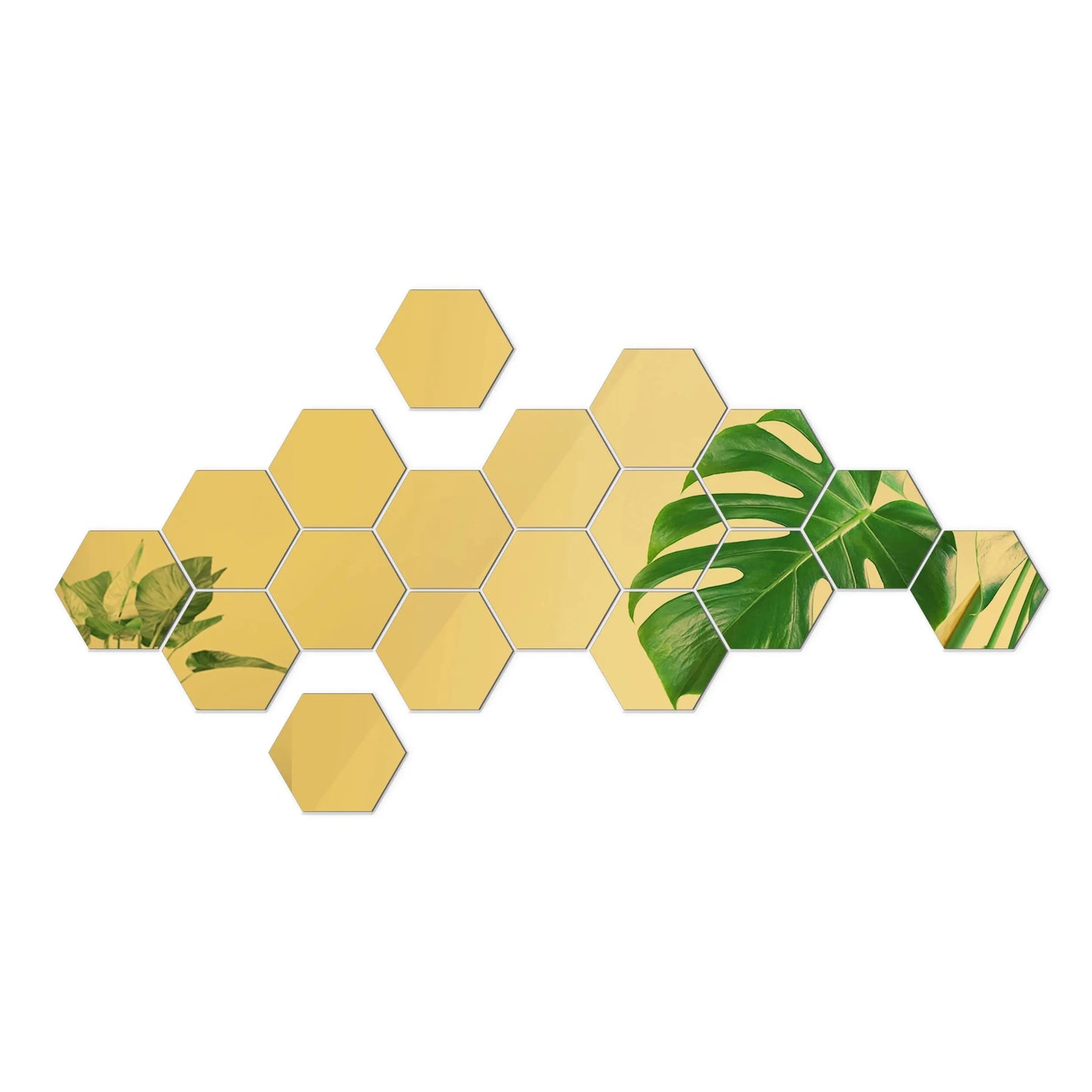Rynx | 12PCS Geometric Solid Hexagonal Mirror Wall Stickers - DIY with Built-in Adhesive, Removable Home Decoration Gold