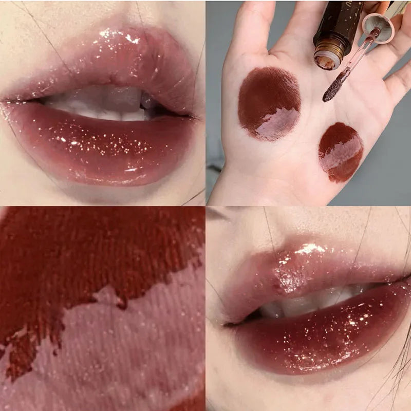 Rynx | Retro Clear Lip Glaze Gloss Mirror Glitter Non Stick Cup Brighten Jelly Dark Lipstick Red Brown Dupes Lip Ink Tint Korean Makeup