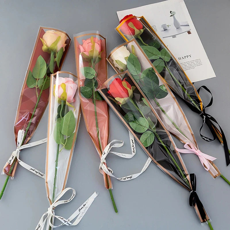 Rynx | 50pcs Clear Cellophane Rose Sleeves: Floral Wrapping Bags for Valentine's Day Bouquet Packaging - Flower Wrappers