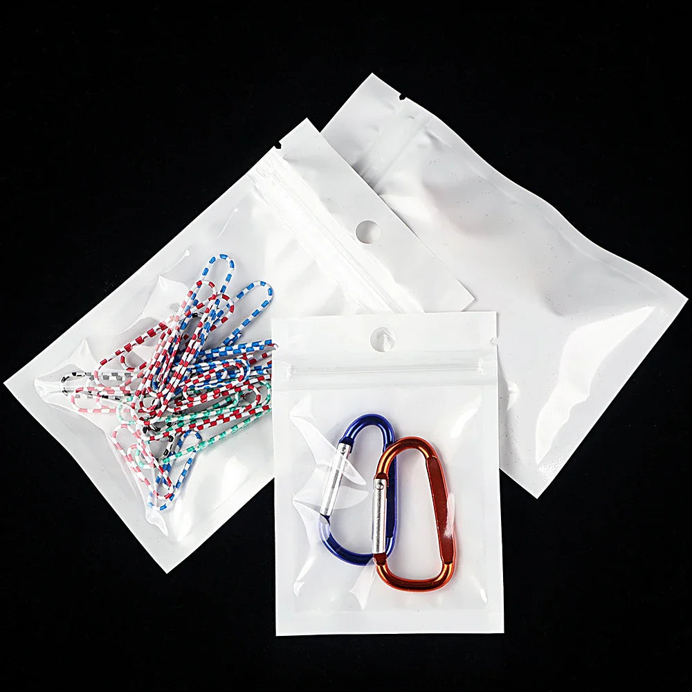 Rynx | 100pcs White Dustproof Sachet Bags - Ziplock Sealing with One Transparent Side for Phone Case, Jewelry, and Accessories Packing