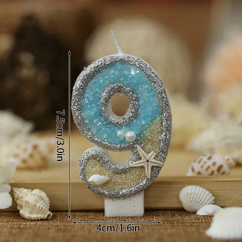 Rynx | Crown Number Candles for Birthdays – Digital 0-9 Cake Decoration with Ocean Starfish and Seashells Cake Topper for Anniversary and Special Days