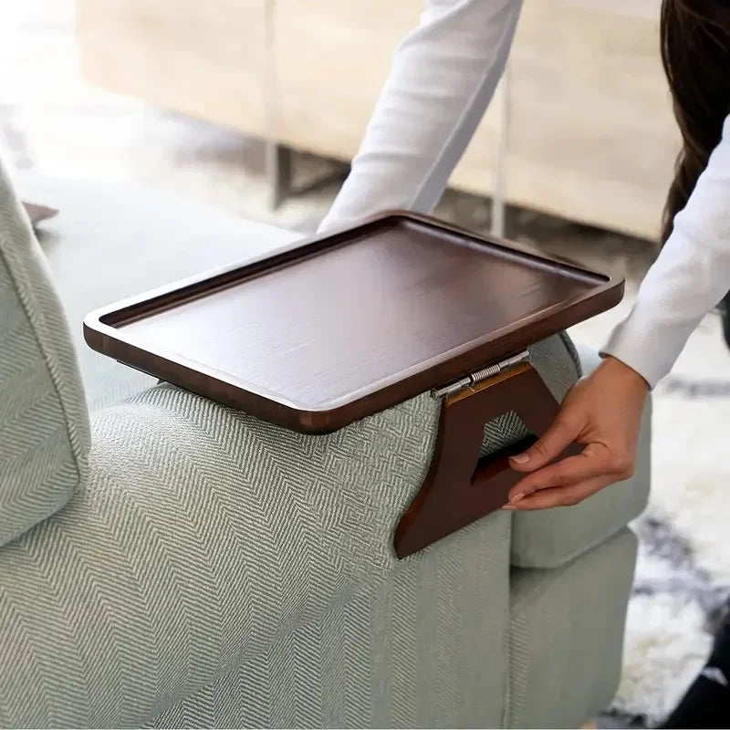 Rynx | Wood Sofa Armrest Tray Rectangular Sofa Side Table Tray Practical TV Snack Tray for Remote Control Wine Drinks Snacks Phone