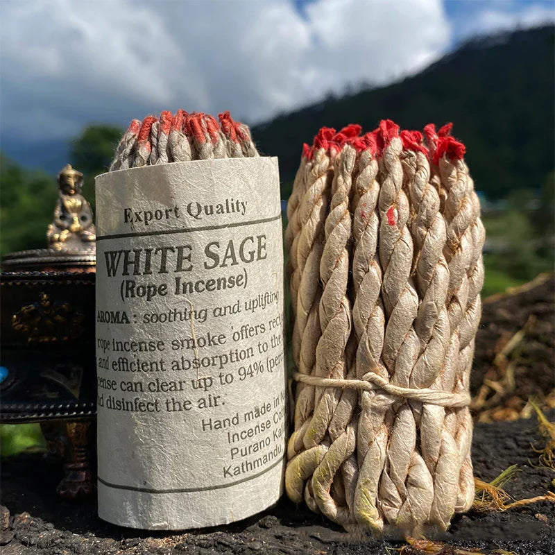 Rynx | 40pcs Handmade Nepal Rope Incense - White Sage and Cedar Aromatherapy, Sandalwood Fragrance for Yoga and Meditation