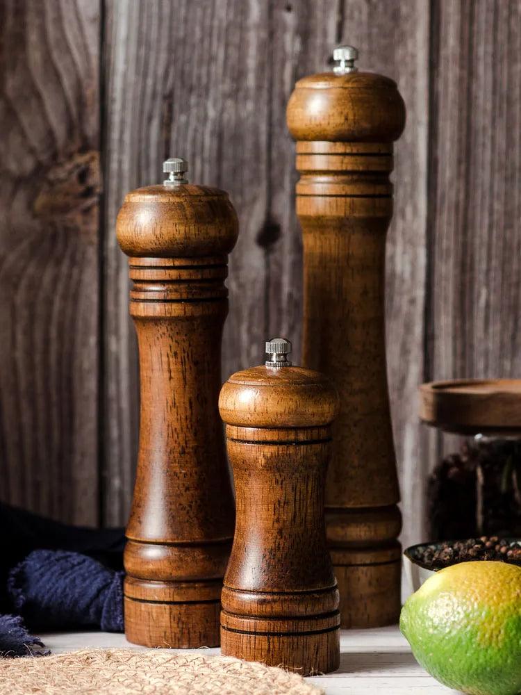 Rynx | Stylish Wood Salt and Pepper Mill Set with Adjustable Ceramic Mechanisms and Elegant Stand