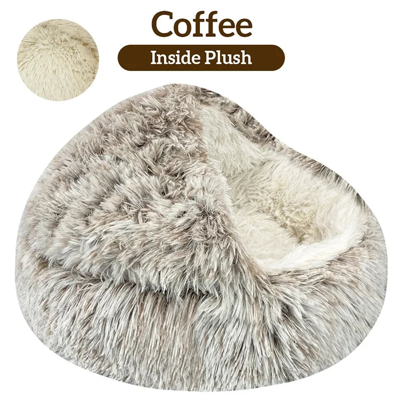Rynx | Long Plush Cat Bed Round Cat Pillow Cat House 2 in 1 Warm Cat Basket Cat Sleeping Bag Cat Nest Kennel for Small Dog Cat