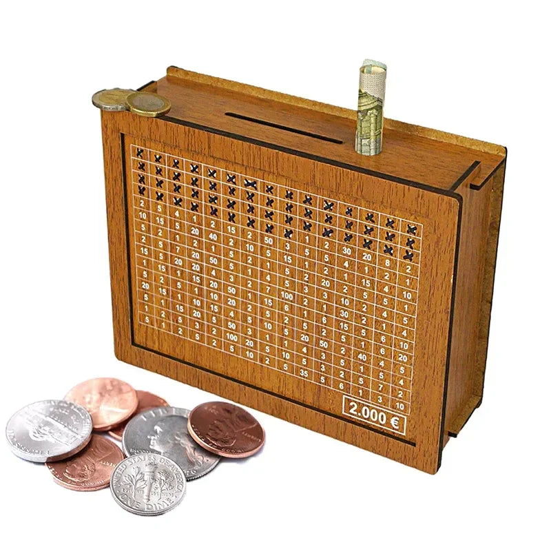 Rynx | Euro Money Box Wooden Piggy Bank - Available in 1000/2000/3000/5000/10000, Reusable with Saving Goal and Number Boxes