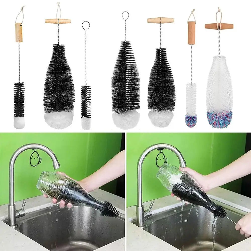 Rynx | Beechwood Handled Soda Stream Bottle Brush | Glassware & Jars Cleaner | Kitchen Cleaning Tool for Drinkware & Wineglass Bottles