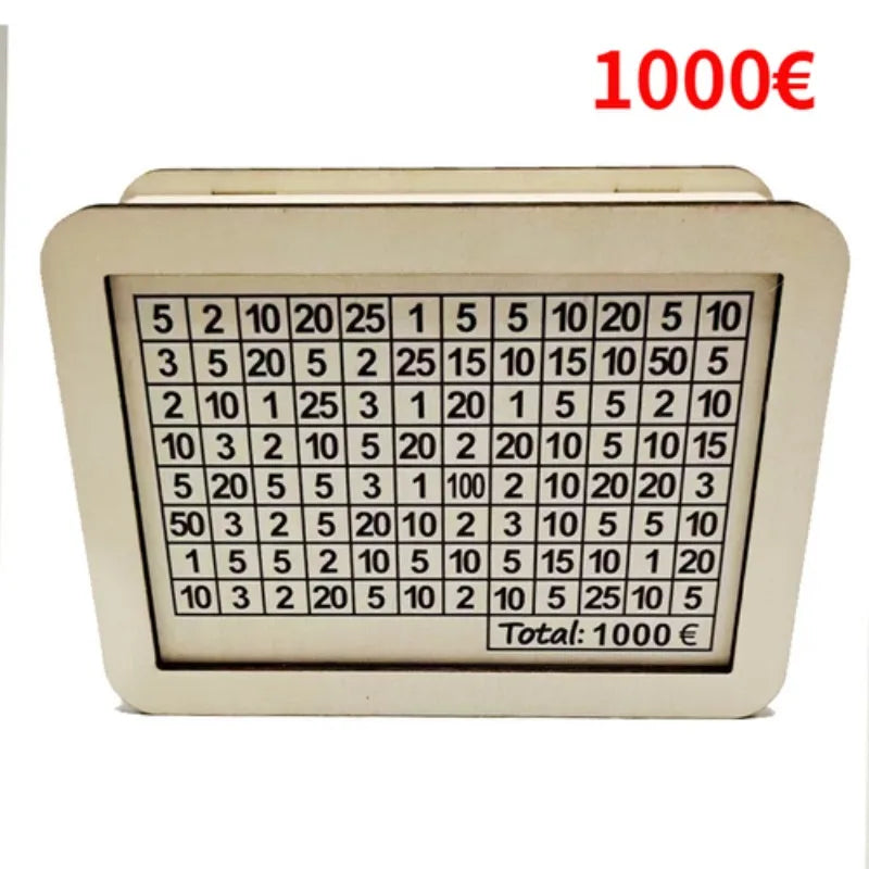 Rynx | Wooden Money Box Piggy Bank - Reusable Cash Bank with Savings Goal and Numbers for Encouraging Saving Habits