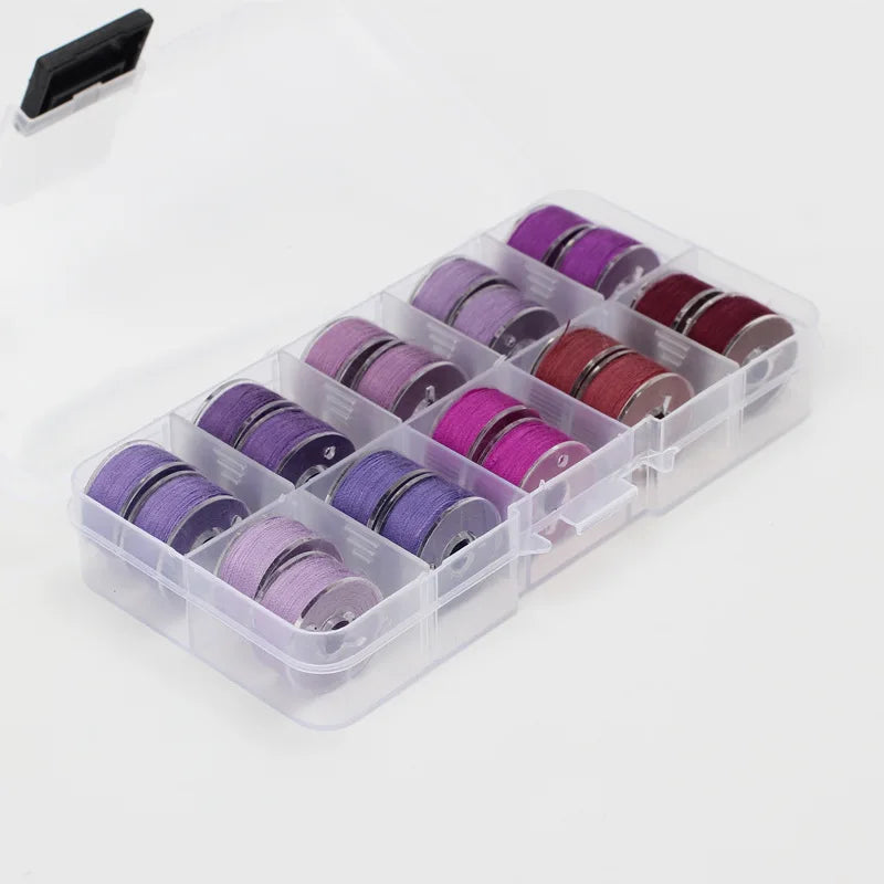 Rynx | 25/20 Colors Set Bobbin Thread Polyester Spools - Sewing Machine Bobbins with Storage Box for Embroidery and Sewing Accessories