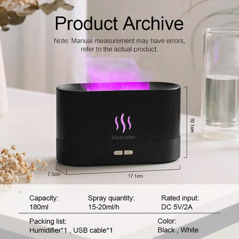Rynx | Kinscoter Ultrasonic Cool Mist Maker - Aroma Diffuser Air Humidifier with LED Essential Oil Flame Lamp - Difusor Fogger