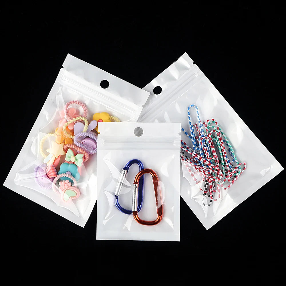 Rynx | 100pcs White Dustproof Sachet Bags - Ziplock Sealing with One Transparent Side for Phone Case, Jewelry, and Accessories Packing