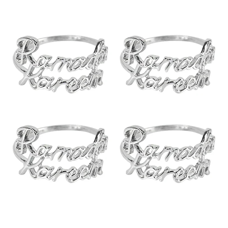 Rynx 2/6Pieces Ramadan Kareem Napkin Rings Eid Mubarak Muslim Islamic Dining Table Home Decoration Alloy Napkin Buckle Ramadan Gift