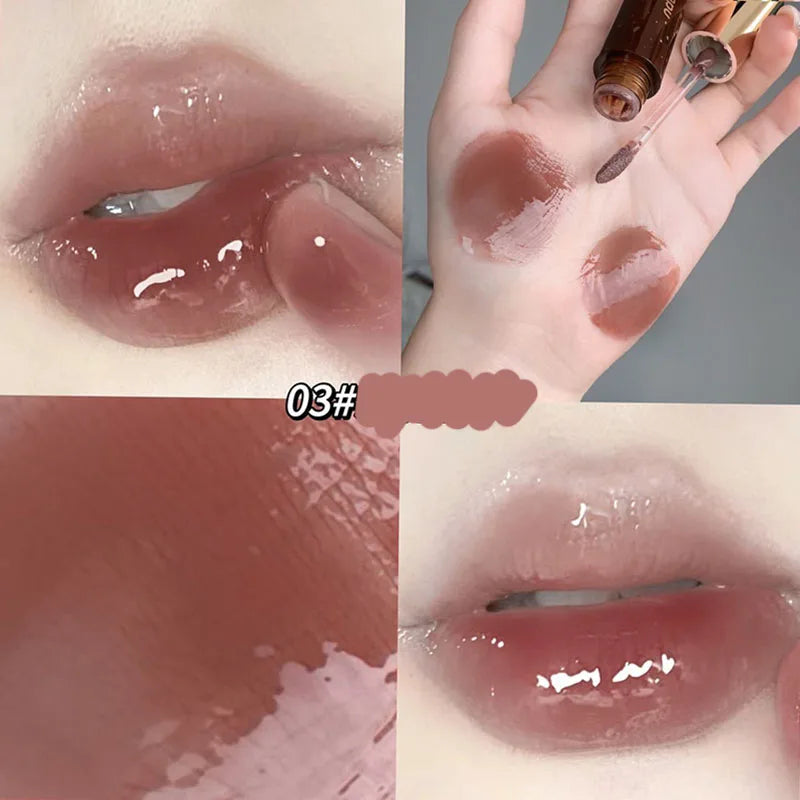 Rynx | Retro Clear Lip Glaze Gloss Mirror Glitter Non Stick Cup Brighten Jelly Dark Lipstick Red Brown Dupes Lip Ink Tint Korean Makeup