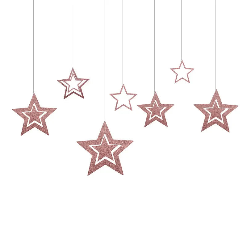 Rynx Rose Gold High Star Paper Garlands Banner Hanging for Wedding Christmas Decorations Kids Birthday Party Supplies Baby Party