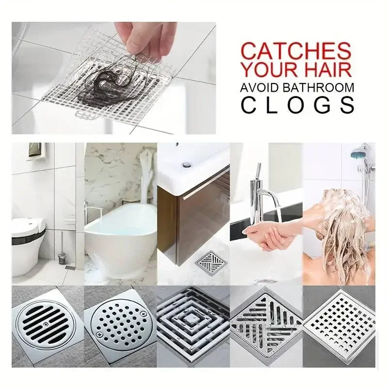 Rynx | Self-Adhesive Shower Drain Hair Catcher - Disposable Mesh Sink Strainer Filter - Cuttable Floor Drain Stickers for Bathroom