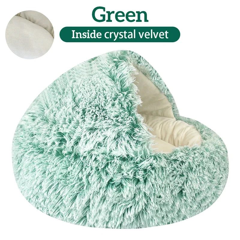 Rynx | Long Plush Cat Bed Round Cat Pillow Cat House 2 in 1 Warm Cat Basket Cat Sleeping Bag Cat Nest Kennel for Small Dog Cat