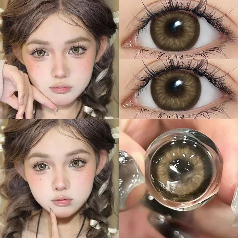 Rynx | 1 Pair New Natural Contact Lenses for Eyes Soft Brown Lenses Myopia Degree -0.00 to -8.00 Beauty Pupils Makeup
