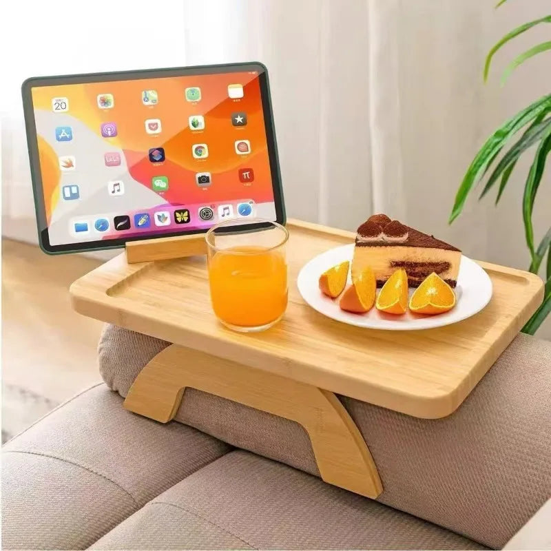 Rynx | 1 piece New style bamboo sofa armrest table with phone holder Foldable No assembly required Ideal for housewarming gift home decor