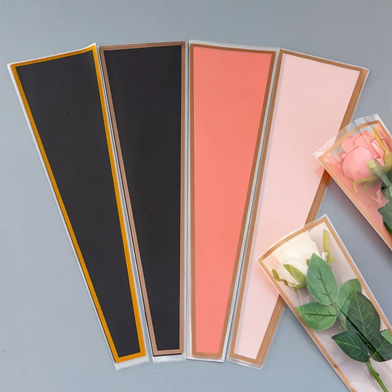 Rynx | 50pcs Clear Cellophane Rose Sleeves: Floral Wrapping Bags for Valentine's Day Bouquet Packaging - Flower Wrappers