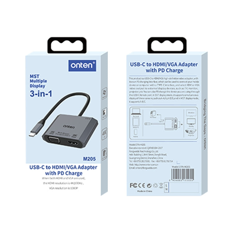 Rynx | Onten M205 3 in 1 Type-C to HDMI+VGA+PD Fast Charging Video Converter (Green)