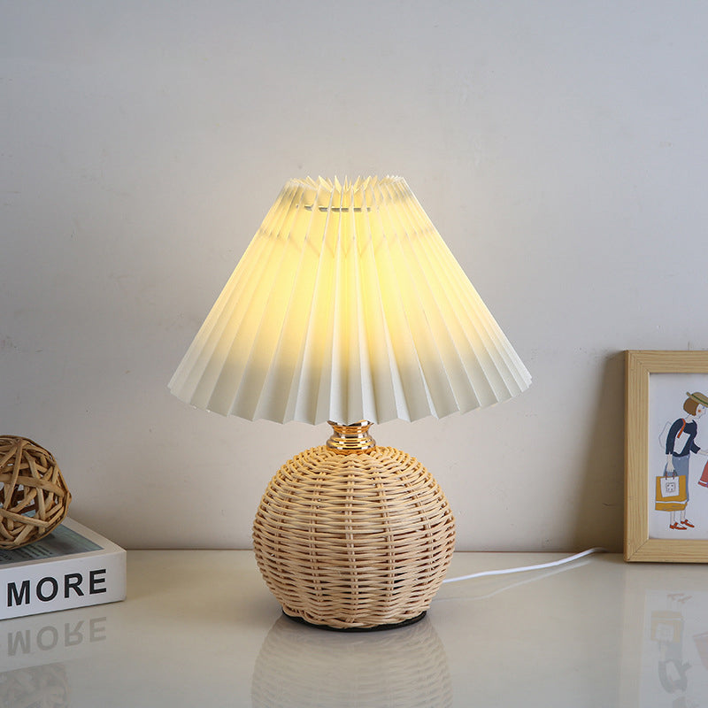 Rynx | RattaLume Nordic LED Table Lamp | Woven Rattan & Foldable Fabric Shade | Mood Light | Decor for the Bedroom