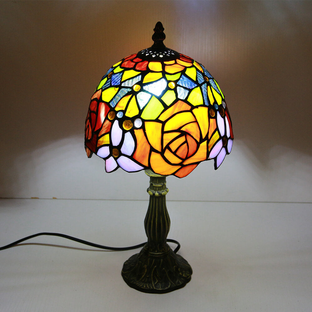 Rynx | Tiffany Vintage Stained Glass Flower Dome 1-Light Table Lamp D