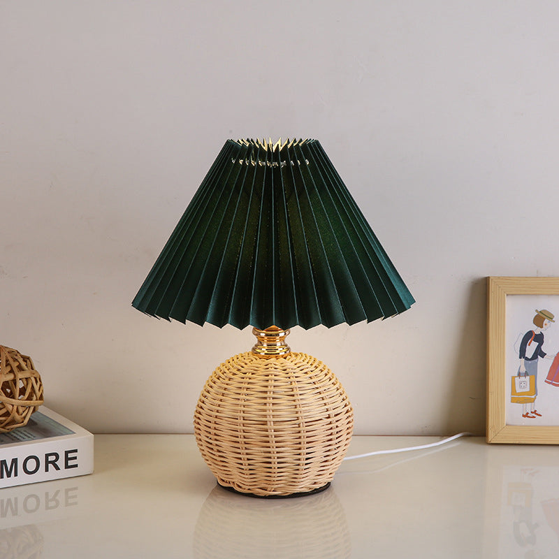 Rynx | RattaLume Nordic LED Table Lamp | Woven Rattan & Foldable Fabric Shade | Mood Light | Decor for the Bedroom