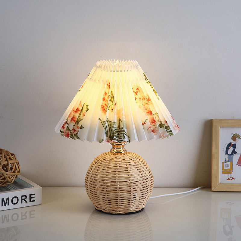 Rynx | RattaLume Nordic LED Table Lamp | Woven Rattan & Foldable Fabric Shade | Mood Light | Decor for the Bedroom