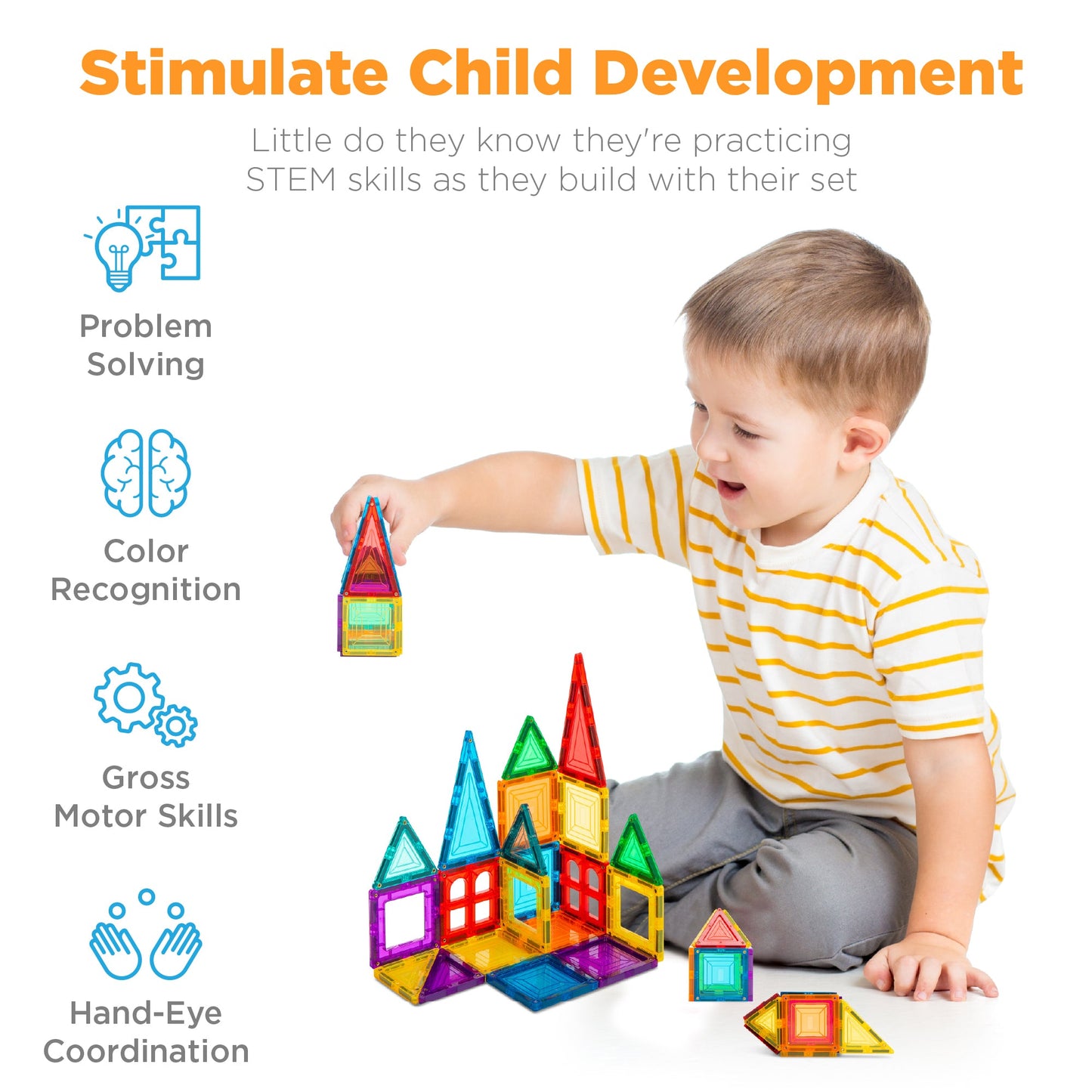 Rynx | 32-piece children's mini magnetic tiles educational STEM toy set with carrying case
