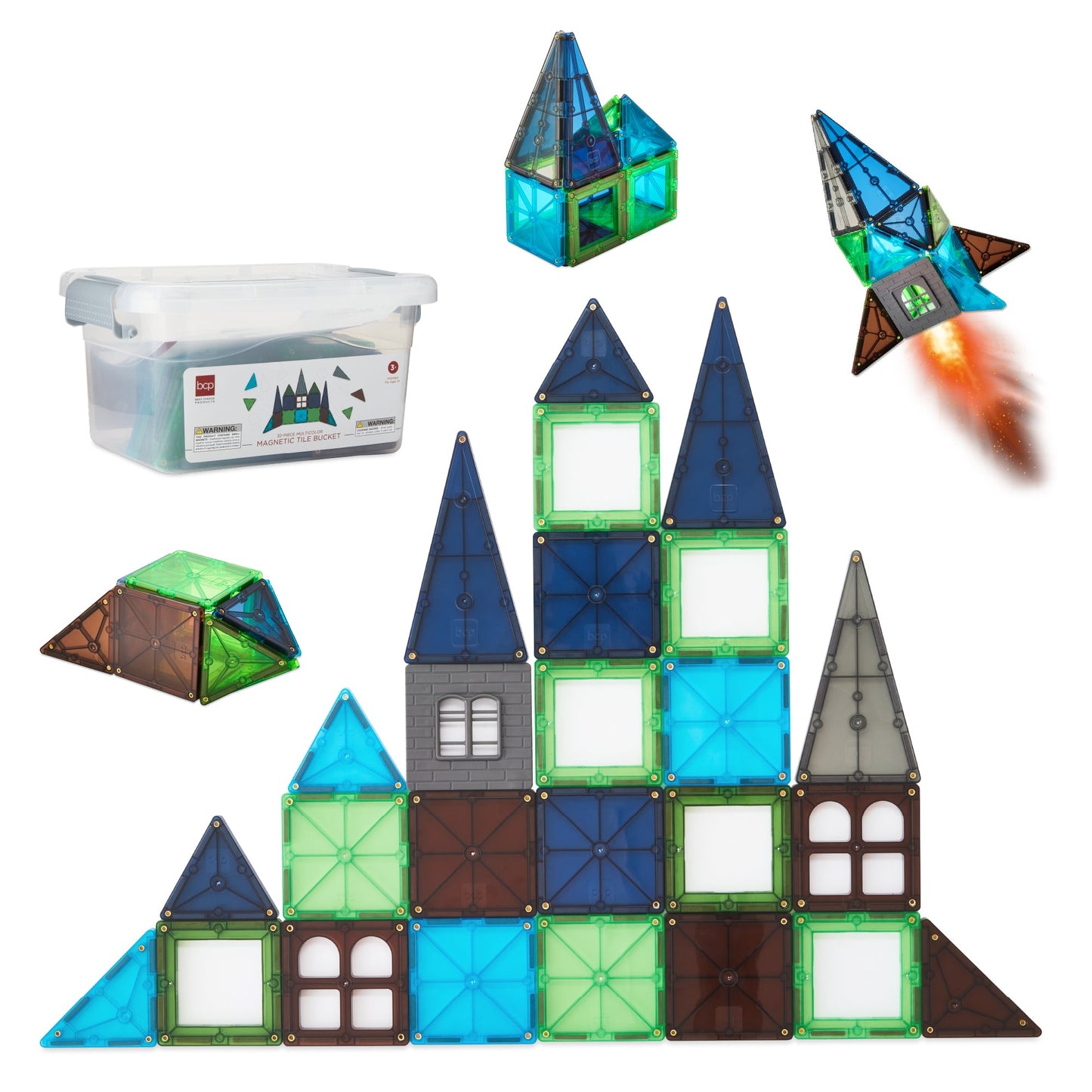 Rynx | 32-piece children's mini magnetic tiles educational STEM toy set with carrying case