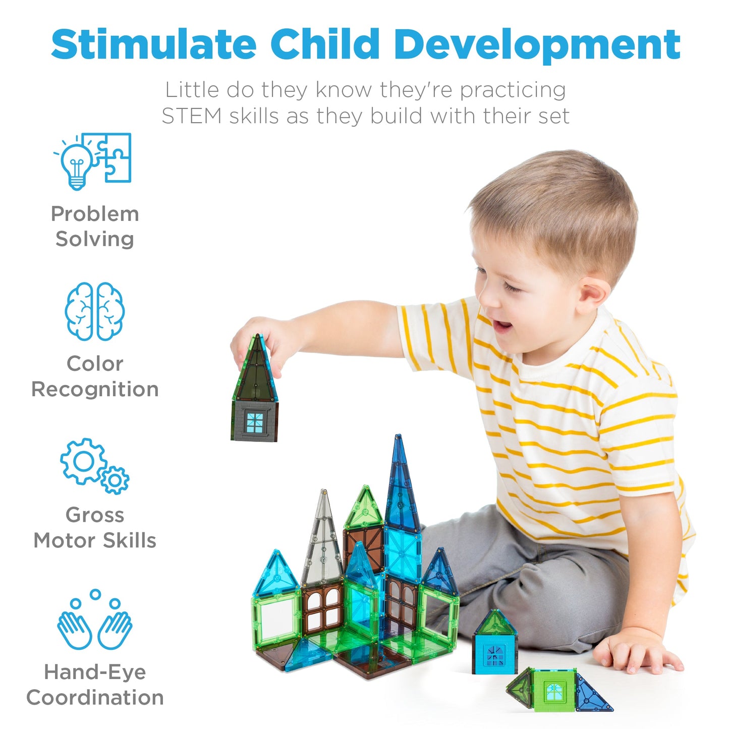 Rynx | 32-piece children's mini magnetic tiles educational STEM toy set with carrying case