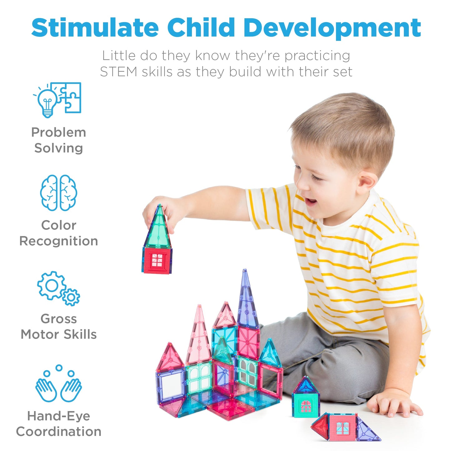 Rynx | 32-piece children's mini magnetic tiles educational STEM toy set with carrying case