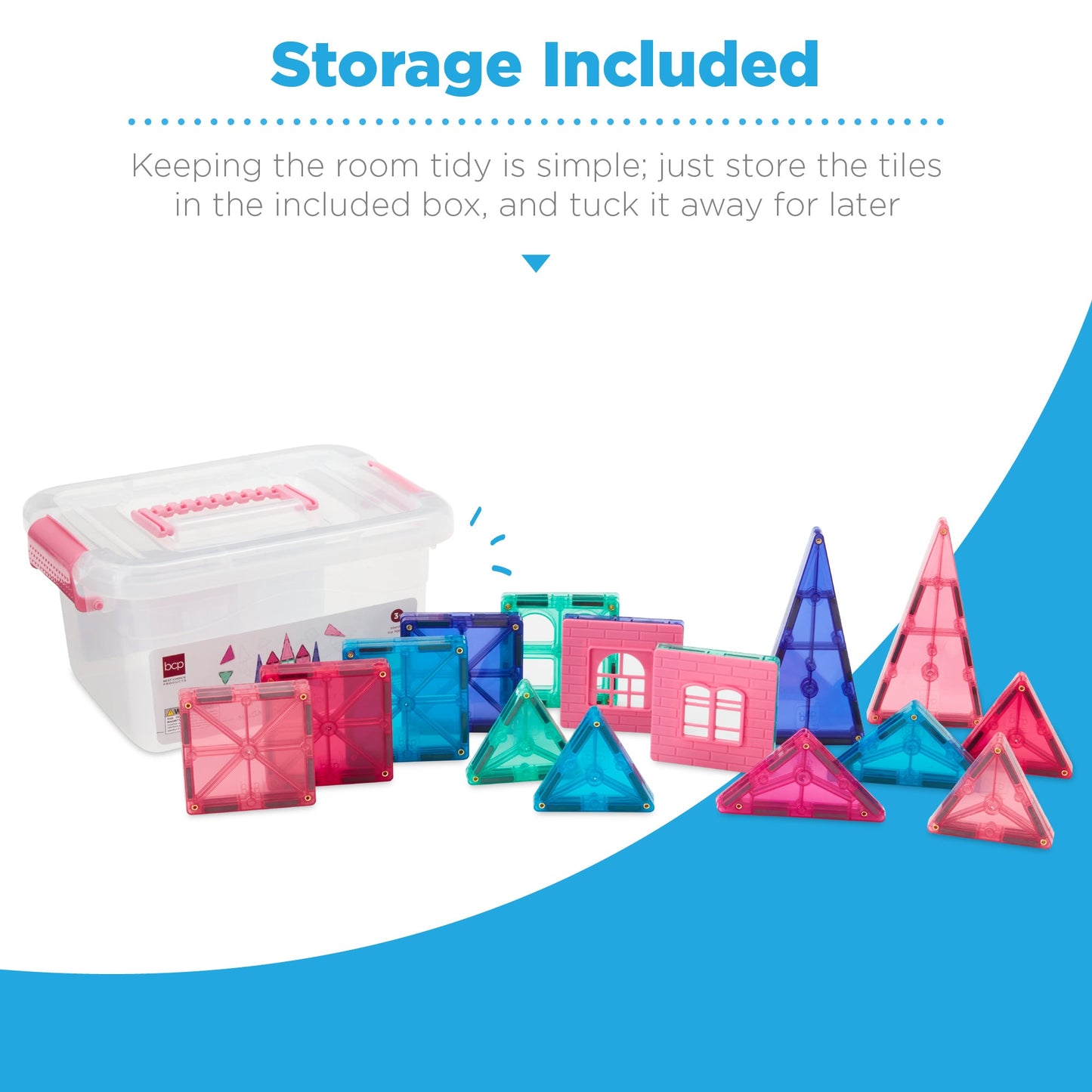 Rynx | 32-piece children's mini magnetic tiles educational STEM toy set with carrying case