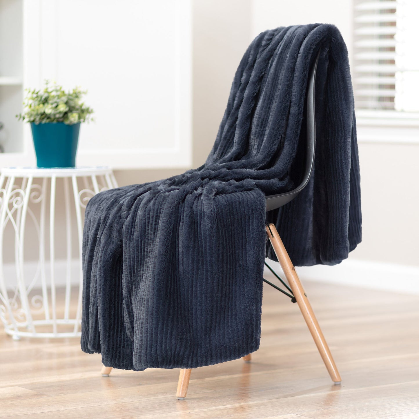 Rynx | Striped Textured Faux Fur Throw Blanket
