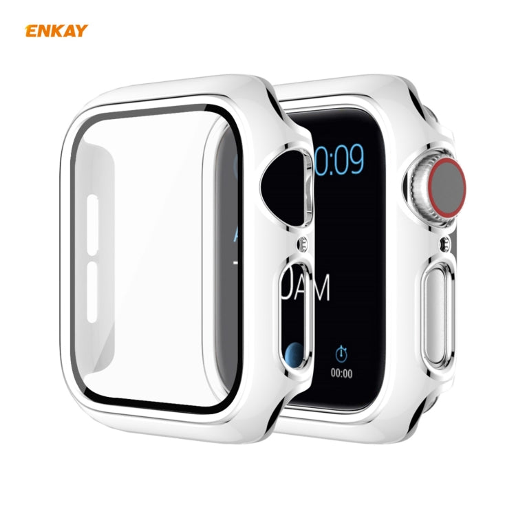 Rynx | ENKAY Hat-Prince Full Protection Electroplated PC Case + Tempered Glass Protection for the Apple Watch Series 6 / 5 / 4 / SE 40mm (White + Silver)