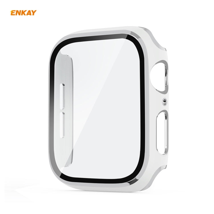 Rynx | ENKAY Hat-Prince Full Protection Electroplated PC Case + Tempered Glass Protection for the Apple Watch Series 6 / 5 / 4 / SE 40mm (White + Silver)