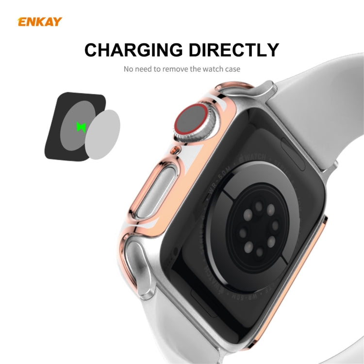 Rynx | ENKAY Hat-Prince Full Protection Electroplated PC Case + Tempered Glass Protection for the Apple Watch Series 6 / 5 / 4 / SE 40mm (White + Silver)