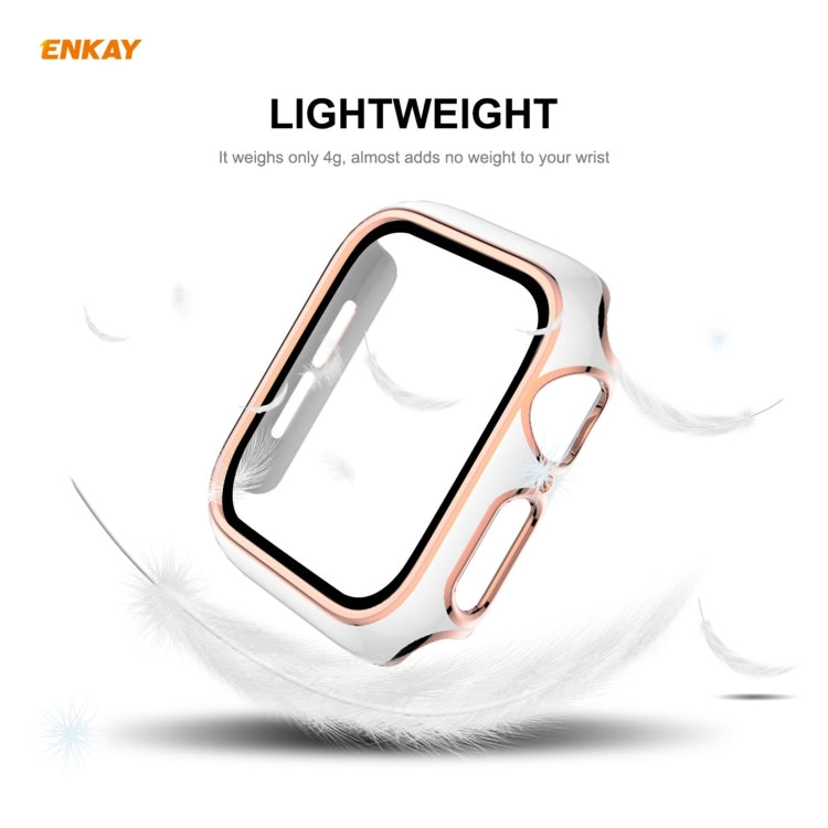 Rynx | ENKAY Hat-Prince Full Protection Electroplated PC Case + Tempered Glass Protection for the Apple Watch Series 6 / 5 / 4 / SE 40mm (White + Silver)