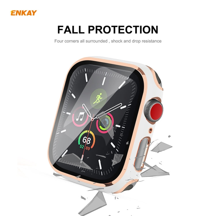 Rynx | ENKAY Hat-Prince Full Protection Electroplated PC Case + Tempered Glass Protection for the Apple Watch Series 6 / 5 / 4 / SE 40mm (White + Silver)