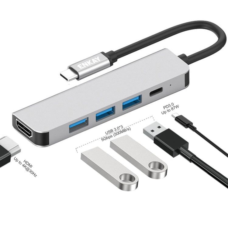 Rynx | ENKAY Hat-Prince 5 in 1 Type-C Hub 4K HDMI Converter Docking Station USB 3.0 Adapter