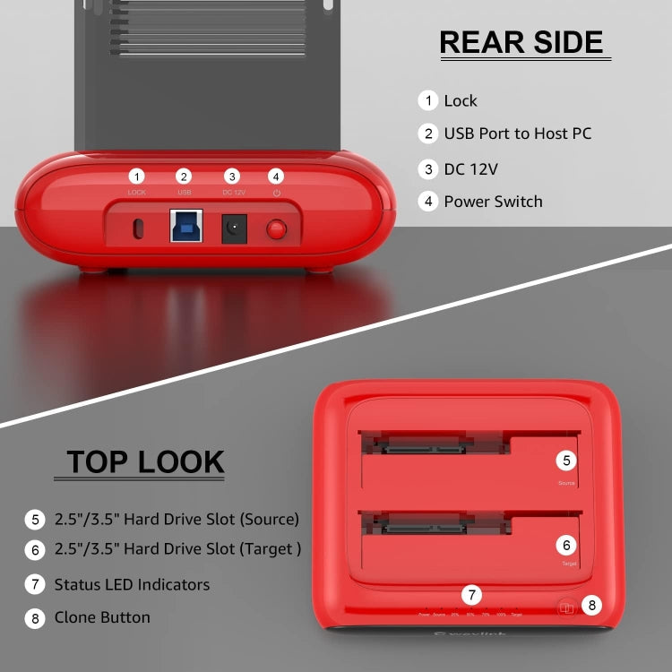 Rynx | Wavlink ST341U Dual Bay External Hard Drive Docking Station Support Offline Clone Function (EU Plug)