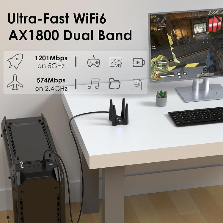 Rynx | WAVLINK WN693X1 with 4x3dBi high-gain antenna magnetic base AX1800 dual-band USB WiFi 6 adapter