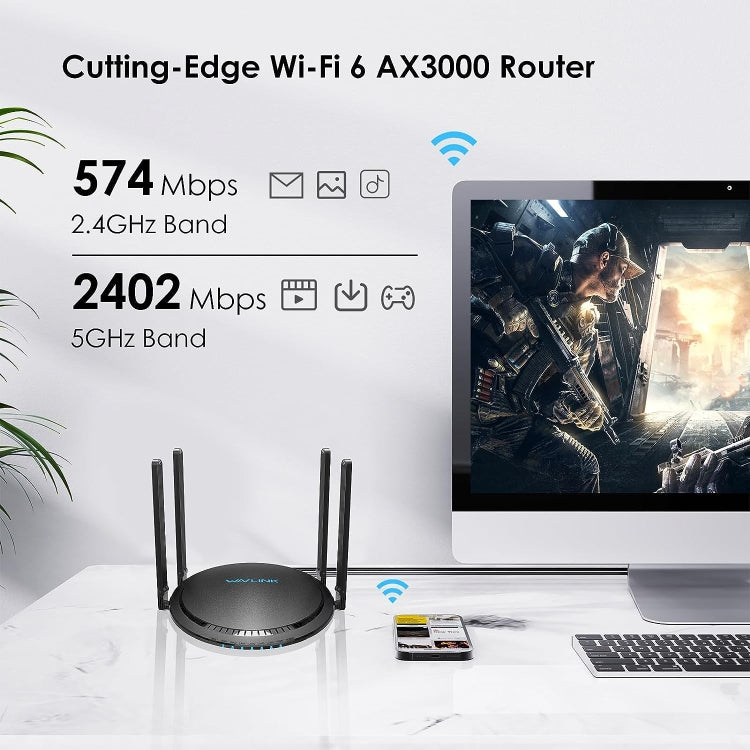 Rynx | WAVLINK WN531MX3 Extended Coverage AX3000 WiFi 6 Wireless Router Dual-Band Wireless Repeater, Plug: AU Plug