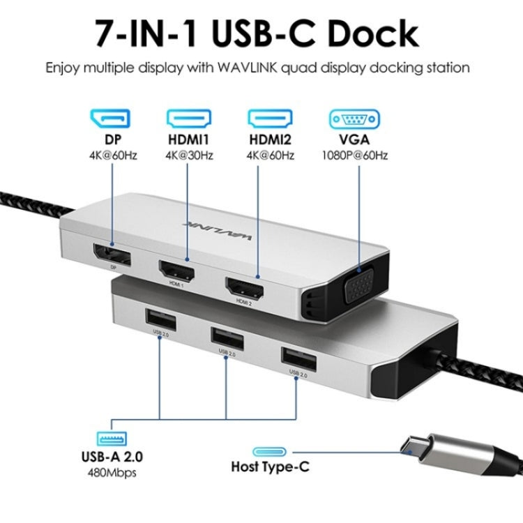 Rynx | WAVLINK UMD304 Converter USB-C to Dual HD 4K 60Hz HUB 7-in-1 Laptop Docking Station