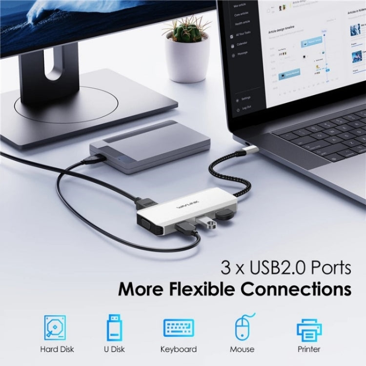 Rynx | WAVLINK UMD304 Converter USB-C to Dual HD 4K 60Hz HUB 7-in-1 Laptop Docking Station