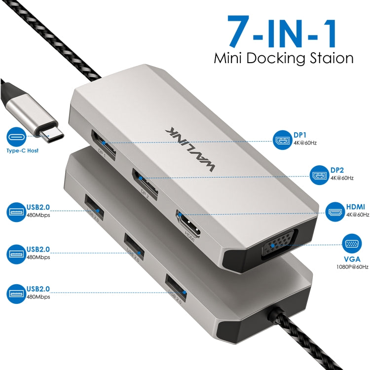 Rynx | WAVLINK WL-UMD305 7 in 1 4K DP / HDMI Quad Display USB-C Hub Dock Multi-Port Adapter