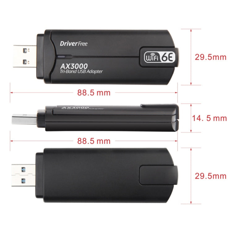 Rynx | WD-AX3000 For Desktop PC WiFi Receiver USB 3.0 WiFi6 Driverless Wireless Network Card (Black)