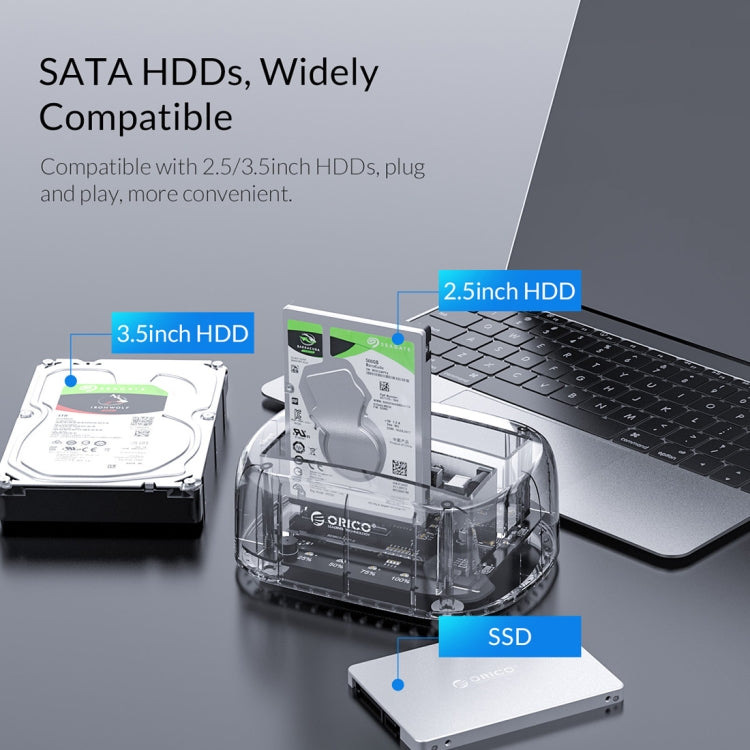 Rynx | ORICO 6239U3 3.5/2.5-Inch 2-Bay Transparent USB3.0 Common Read & Write Hard Drive Dock
