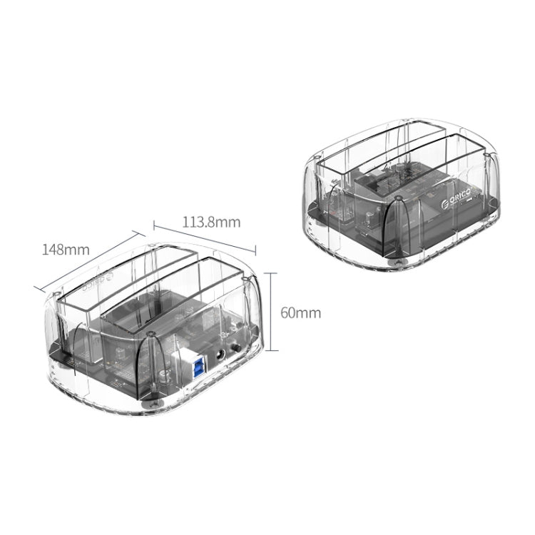 Rynx | ORICO 6239U3 3.5/2.5-Inch 2-Bay Transparent USB3.0 Common Read & Write Hard Drive Dock